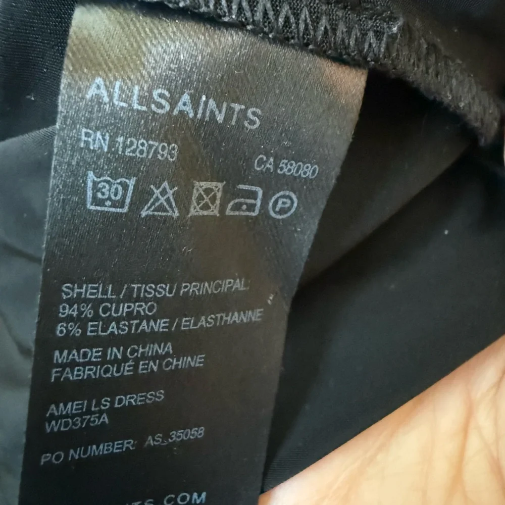 ALLSAINTS Amei Long Sleeve Dress Drape Black Cowl Elegant Contemporary 8 - Picture 5 of 6